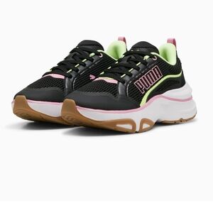 Puma Women's Black, Pink, and Green Sneakers